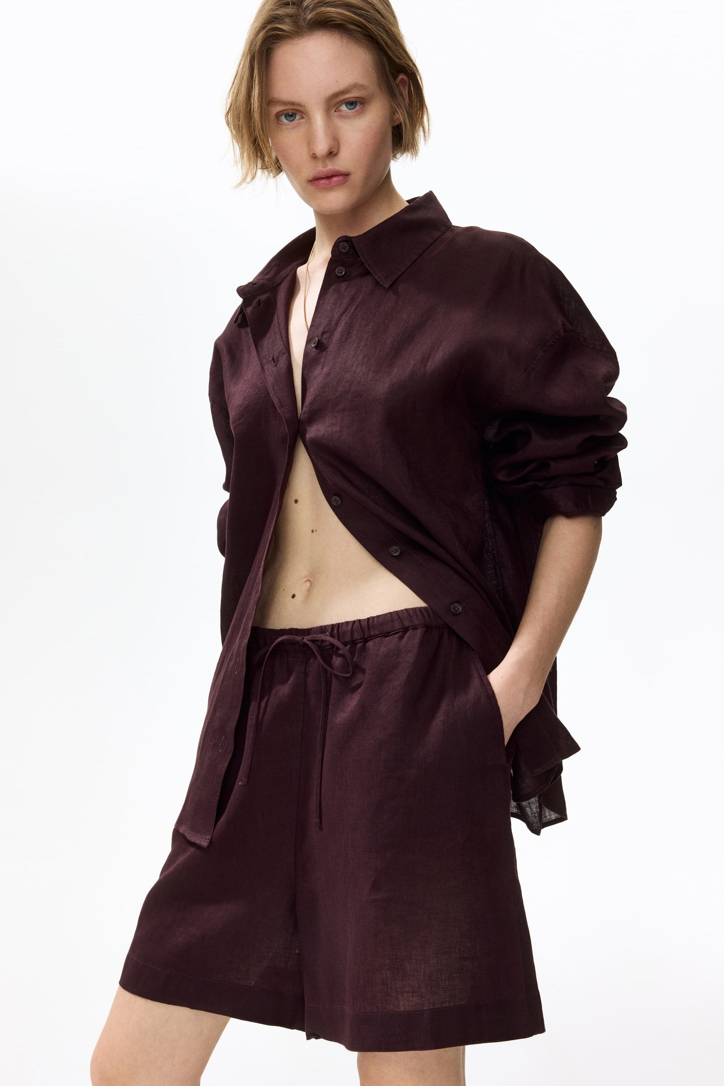 Linen-blend drawstring shorts