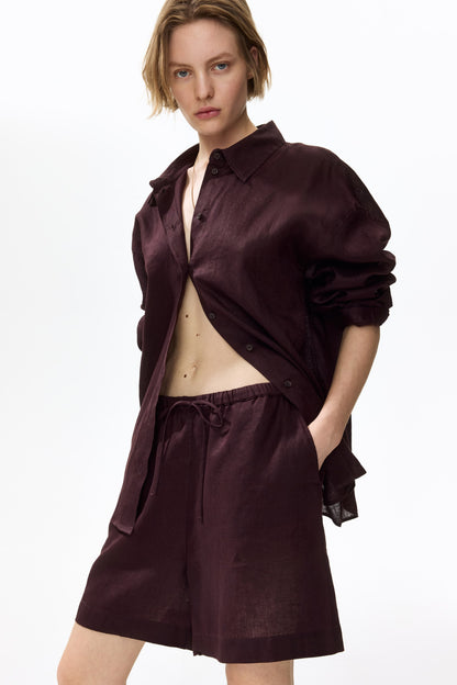 Linen-blend drawstring shorts