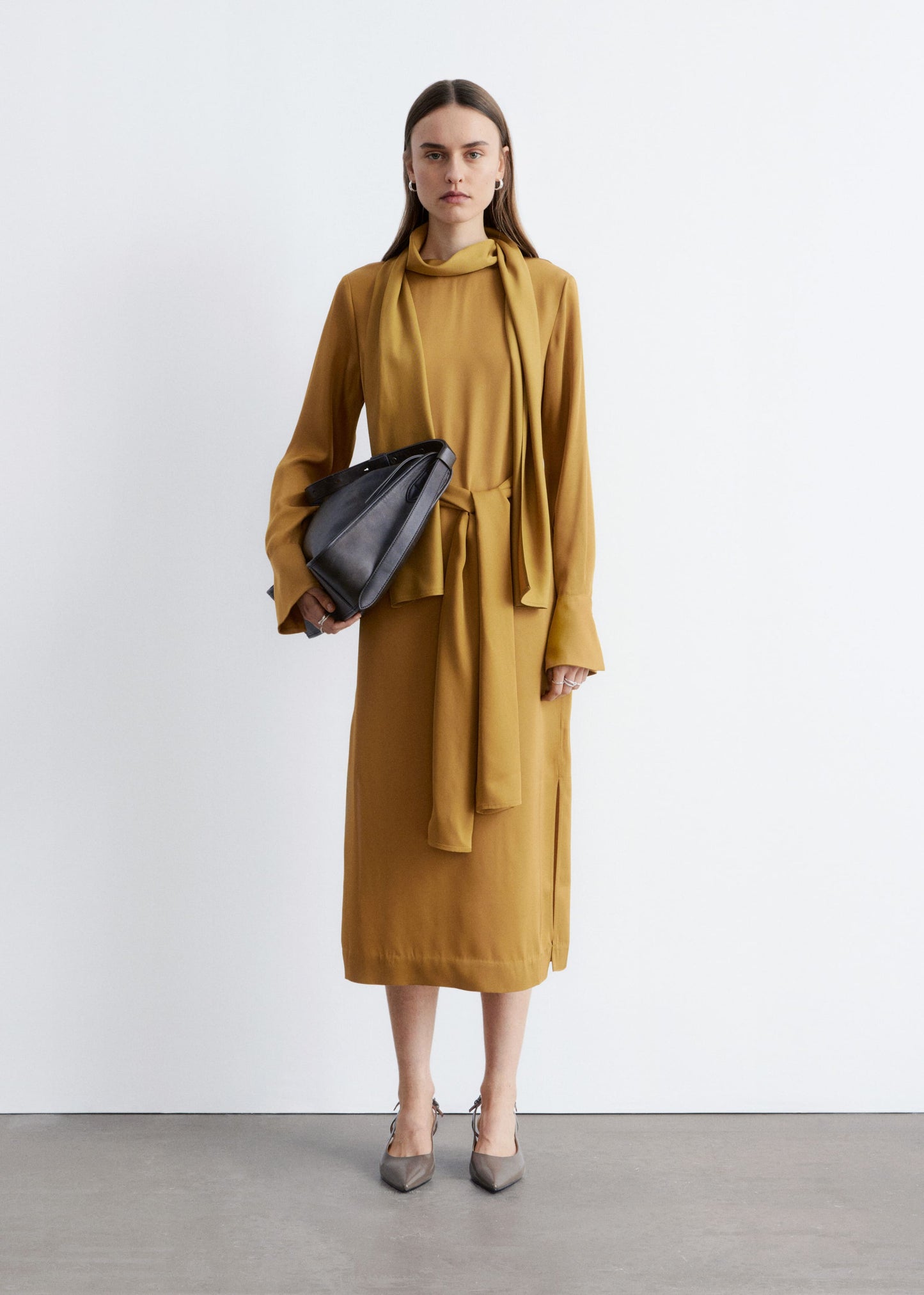 Scarf-Neck Midi Dress
