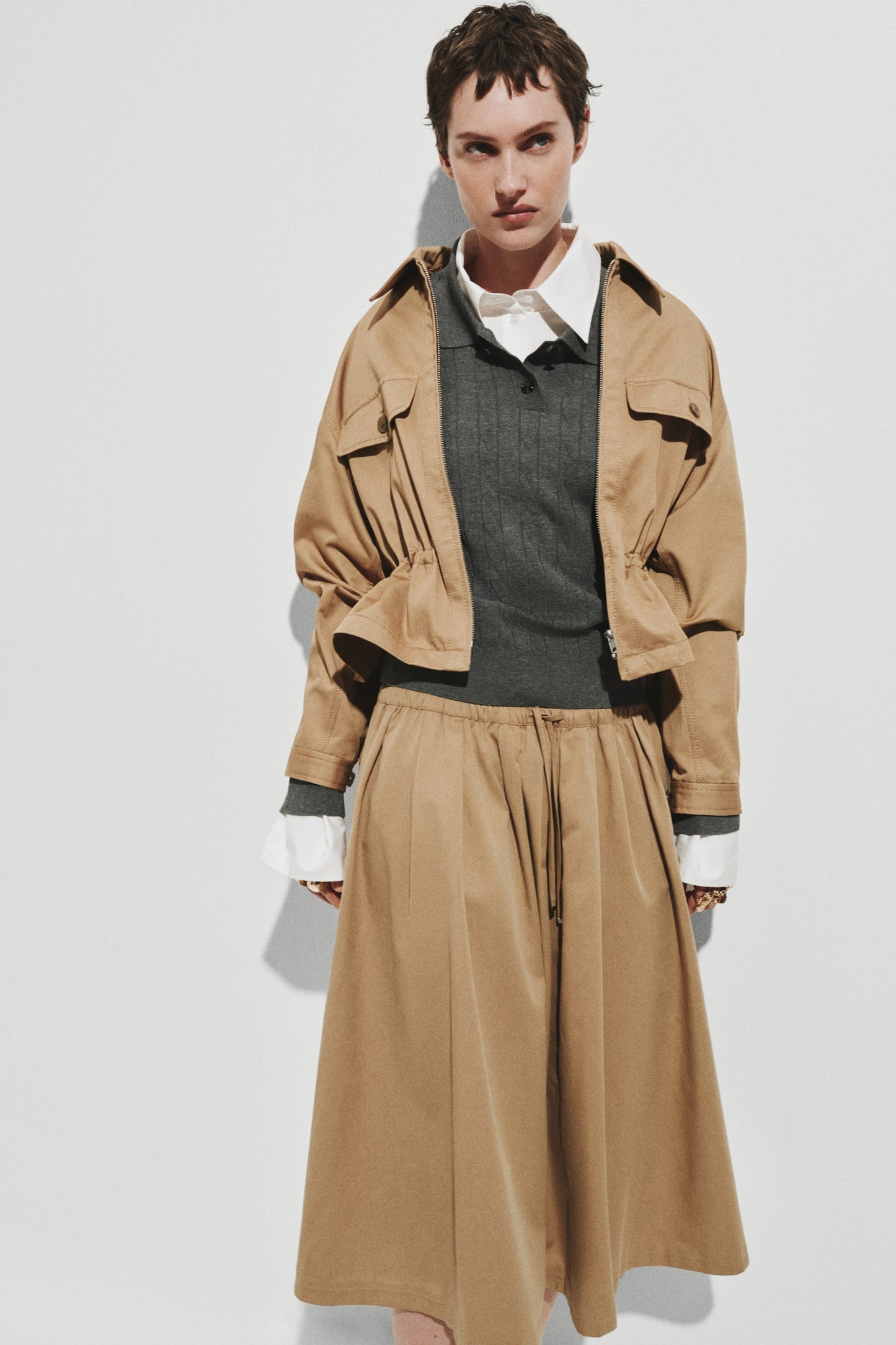 Pleated twill skirt