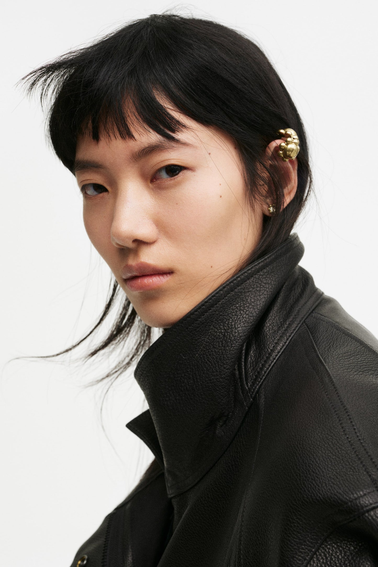 Peplum leather jacket