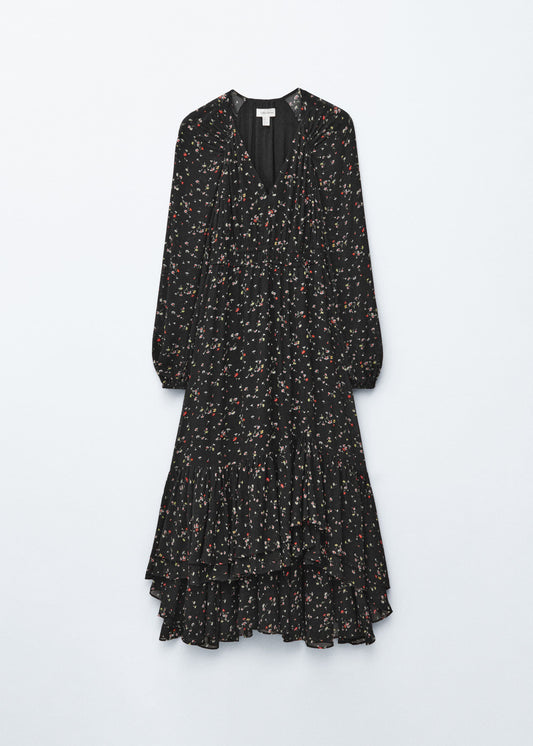 Long-Sleeve Frilled Maxi Dress