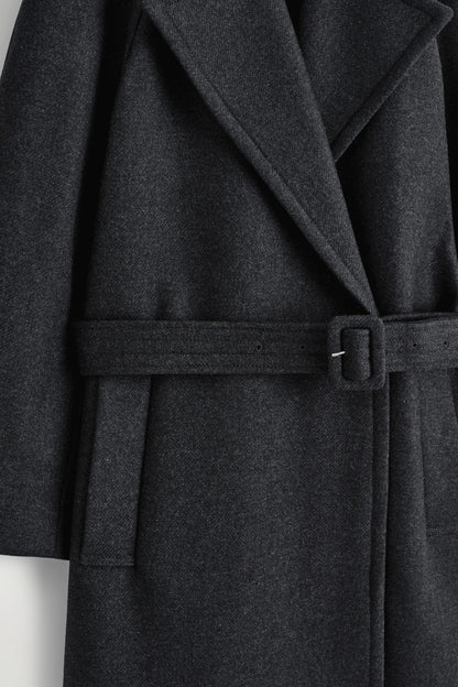 Tailored belted wool-twill coat