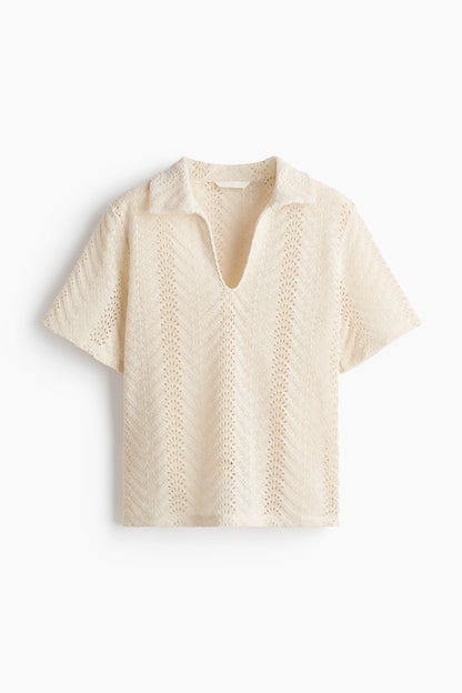 Women's Light beige Crochet-look polo shirt | H&M GB