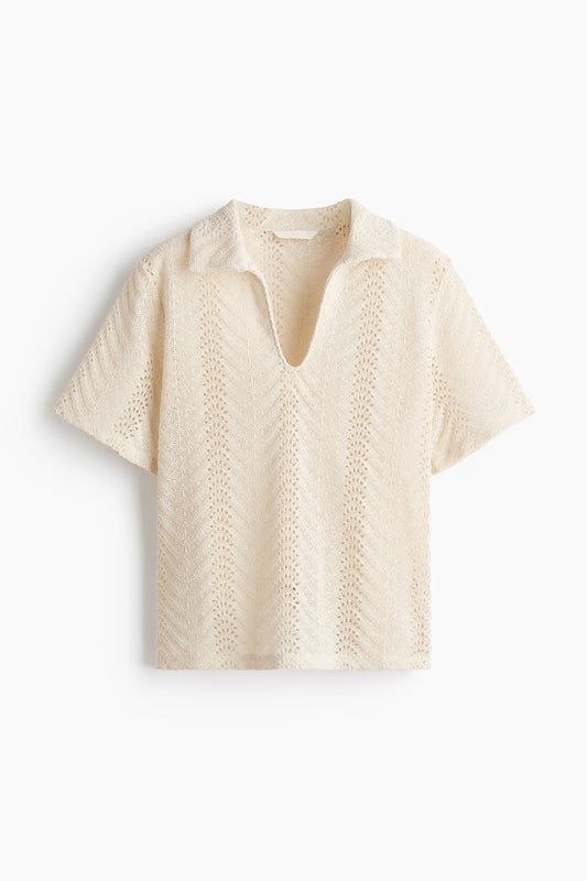 Women's Light beige Crochet-look polo shirt | H&M GB