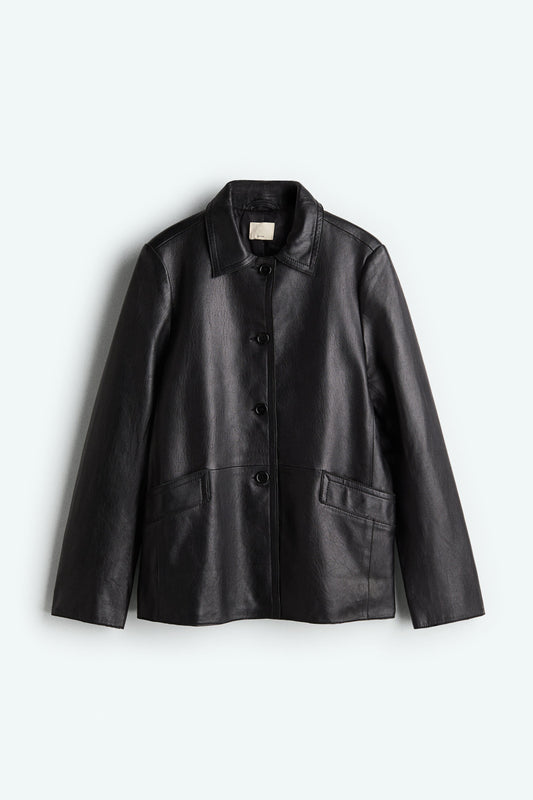 Collared leather jacket
