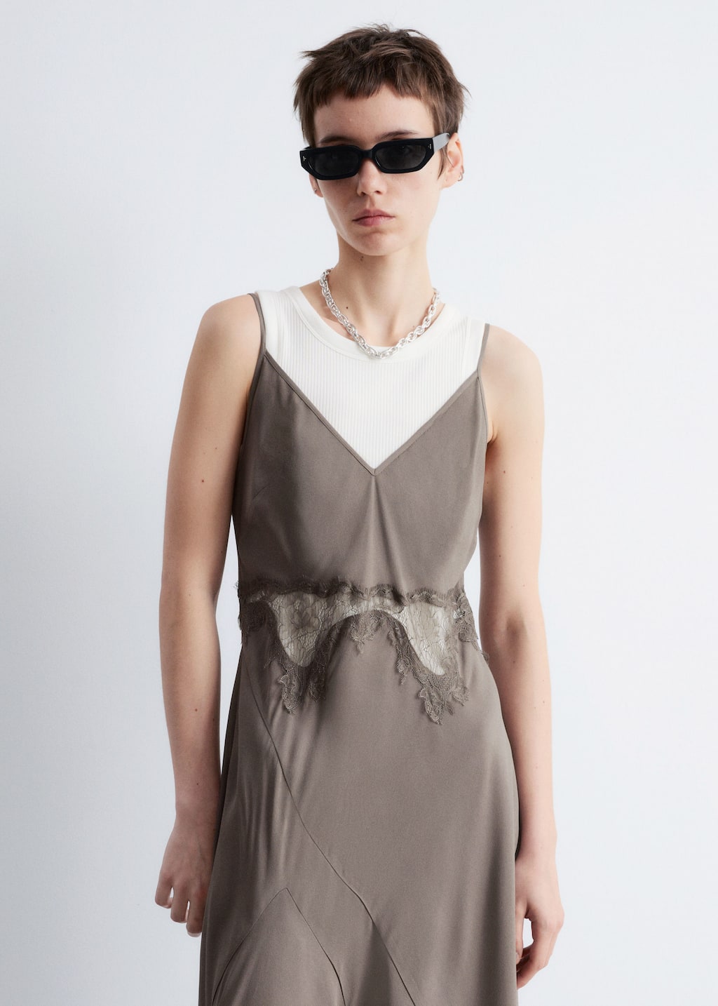 Asymmetrical Satin Slip Midi Dress