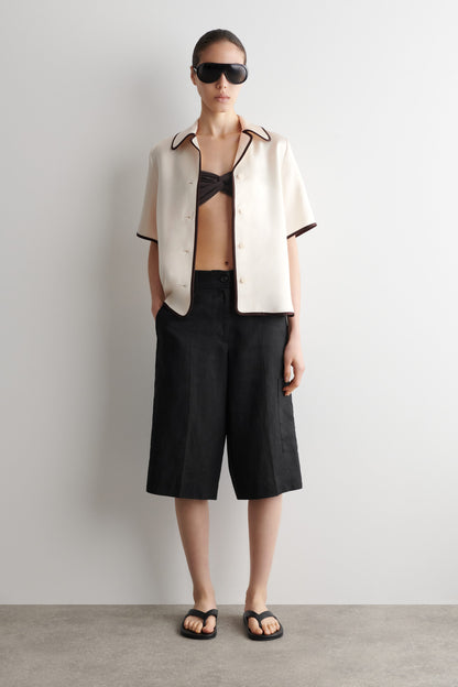 Contrast-Piped Satin Shirt