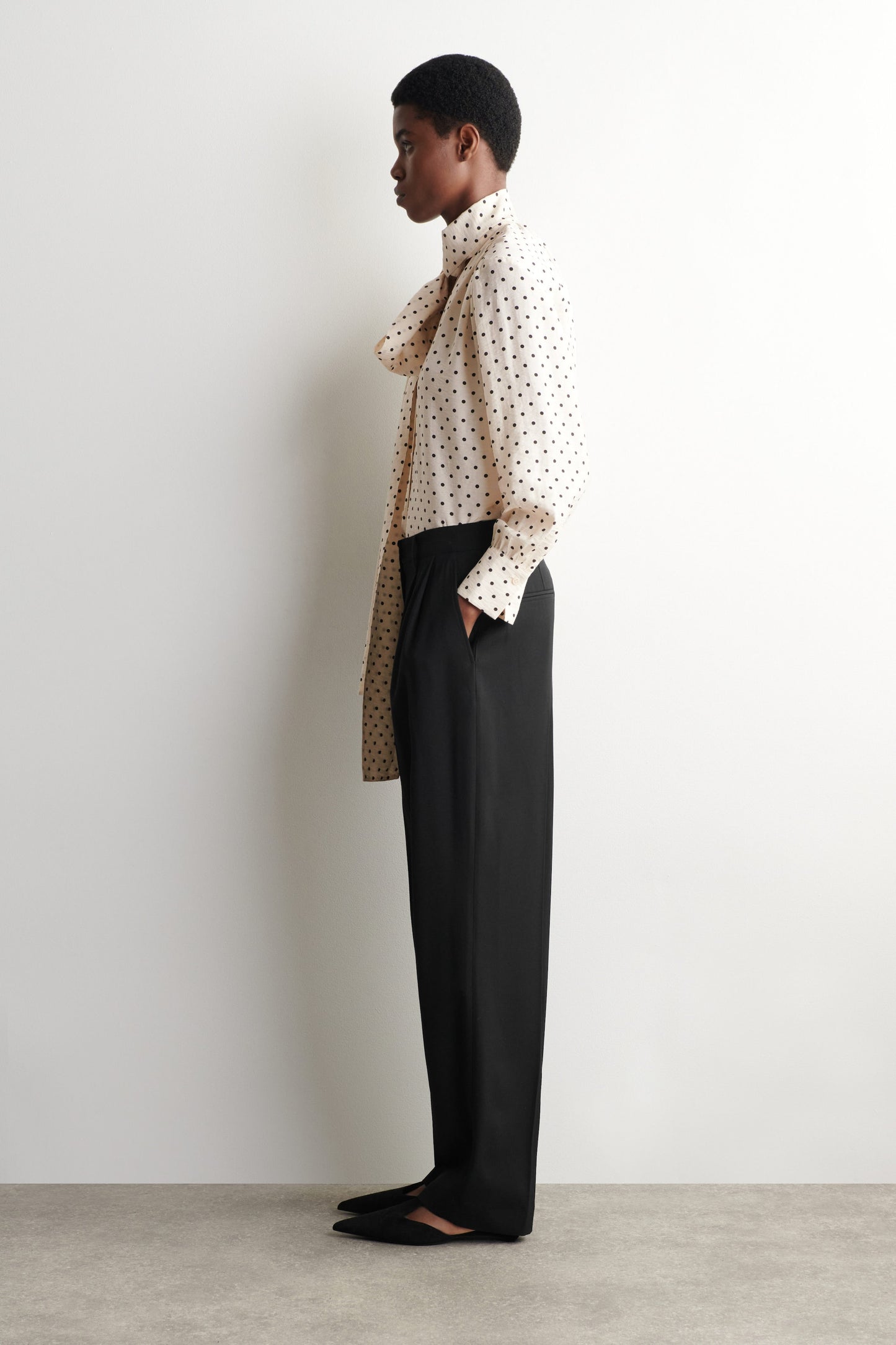 Scarf-Detail Polka-Dot Shirt