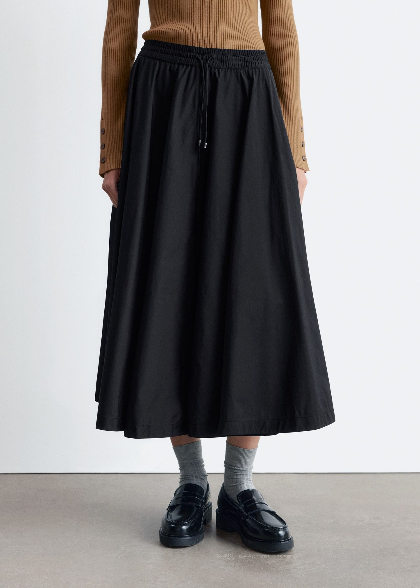 Drawstring A-line Midi Skirt