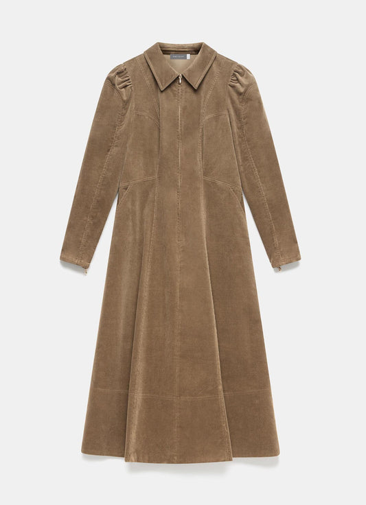 Brown Corduroy Midi Dress