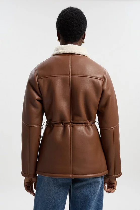 Faux Fur Collar Waisted Coat