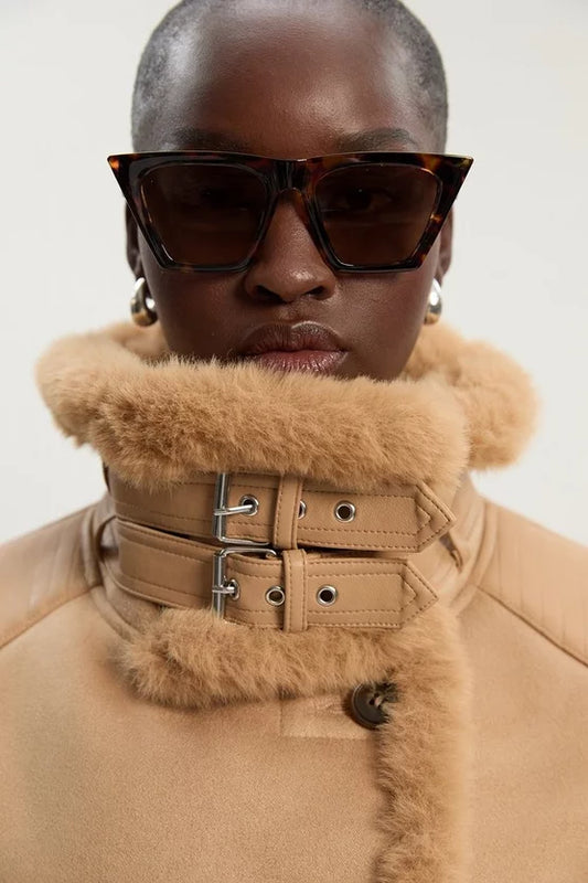 Faux Shearling Crop Biker Jacket