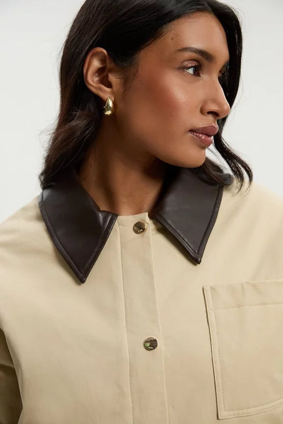 Quilted Contrast Collar Barn Jacket