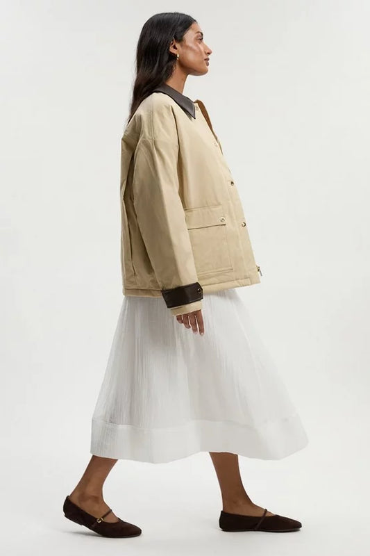 Quilted Contrast Collar Barn Jacket