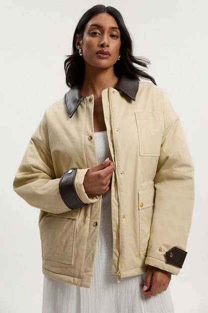 Quilted Contrast Collar Barn Jacket