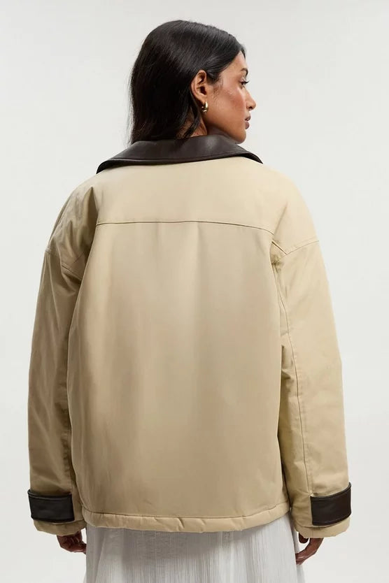 Quilted Contrast Collar Barn Jacket