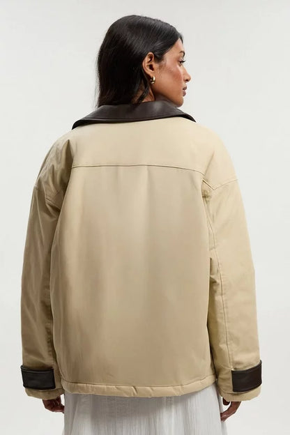 Quilted Contrast Collar Barn Jacket