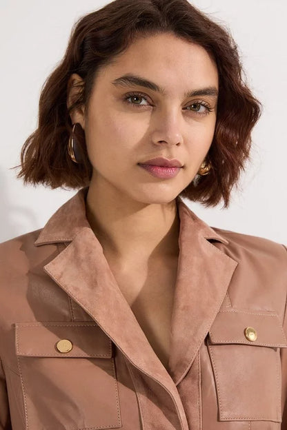 Suede & Leather Button Through Mini Dress