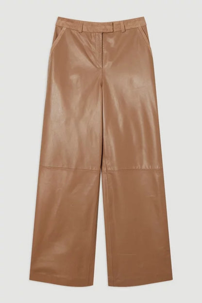 Suede & Leather Wide Leg Trouser