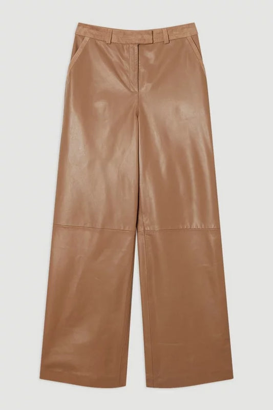 Suede & Leather Wide Leg Trouser