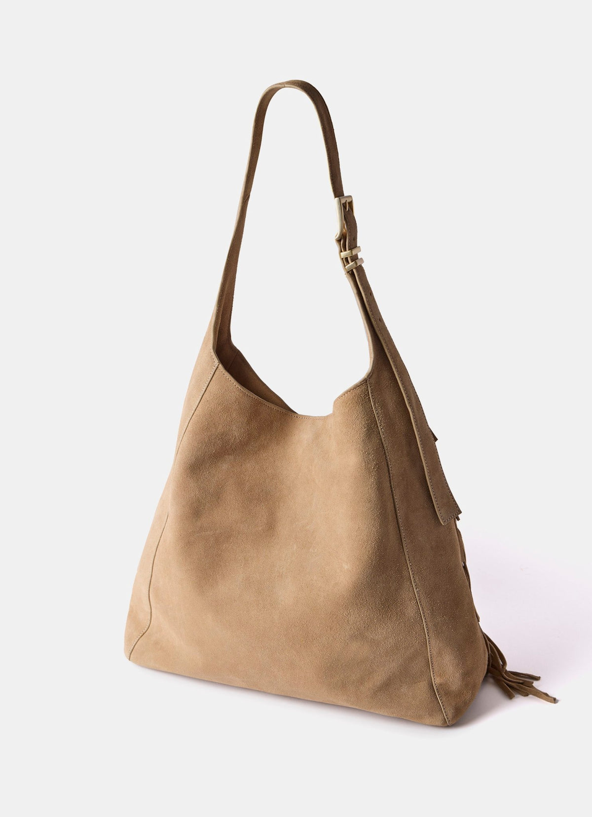 Camel Suede Fringed Bag