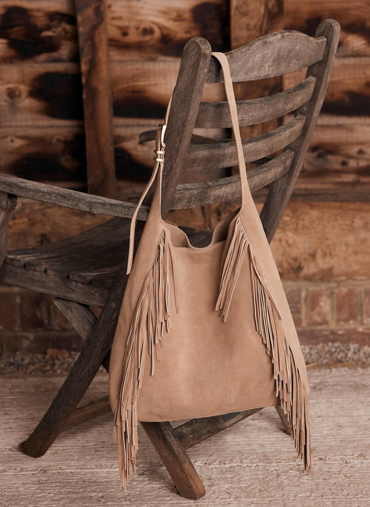 Camel Suede Fringed Bag