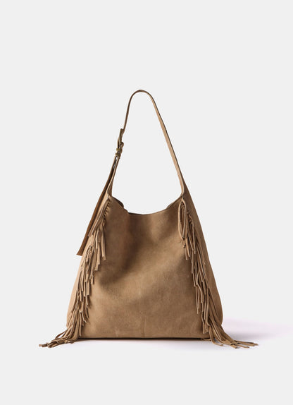 Camel Suede Fringed Bag