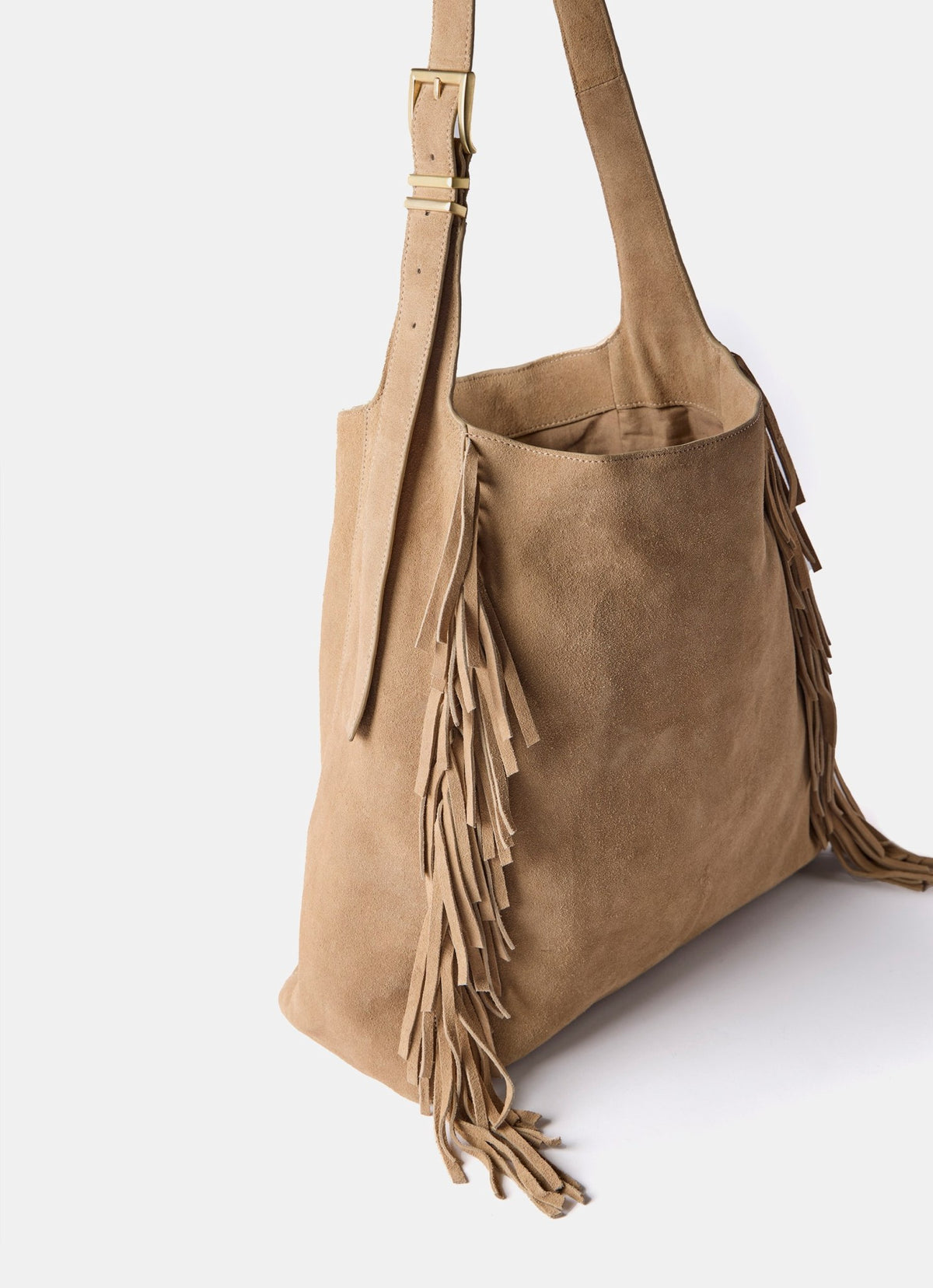 Camel Suede Fringed Bag