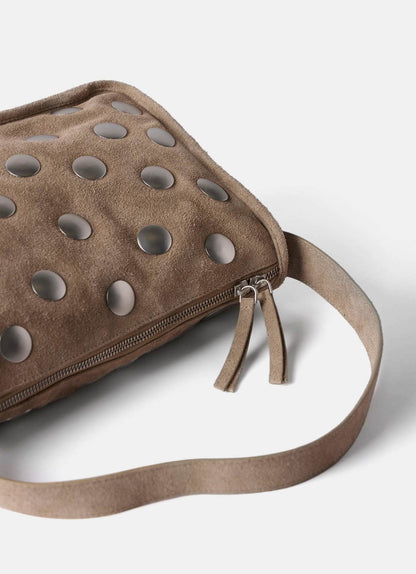 Neutral Suede Studded Shoulder Bag