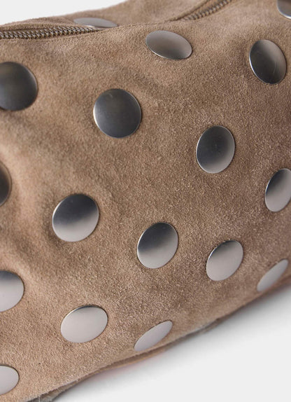 Neutral Suede Studded Shoulder Bag