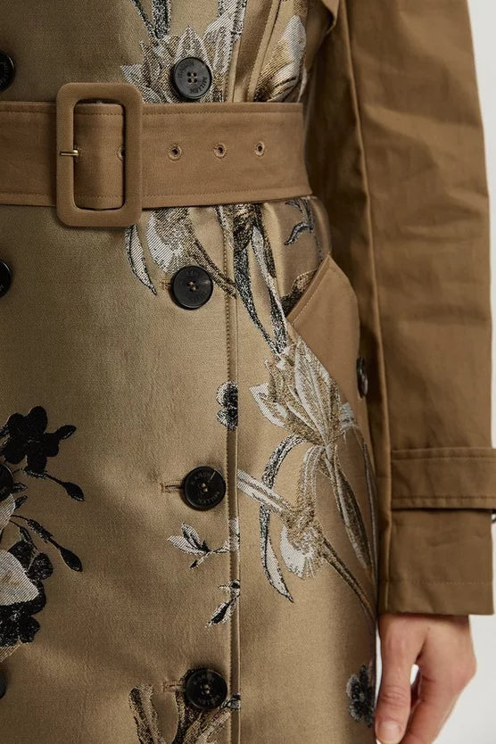 Tailored Jacquard Mix Trench Midi Coat