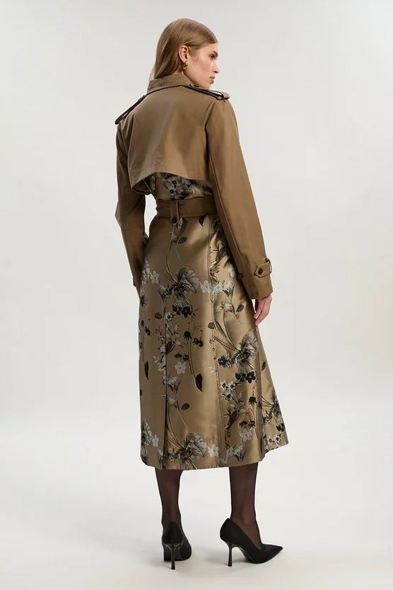 Tailored Jacquard Mix Trench Midi Coat