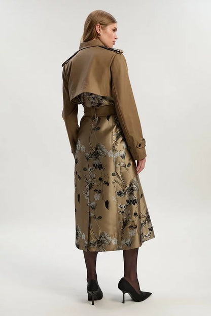 Tailored Jacquard Mix Trench Midi Coat