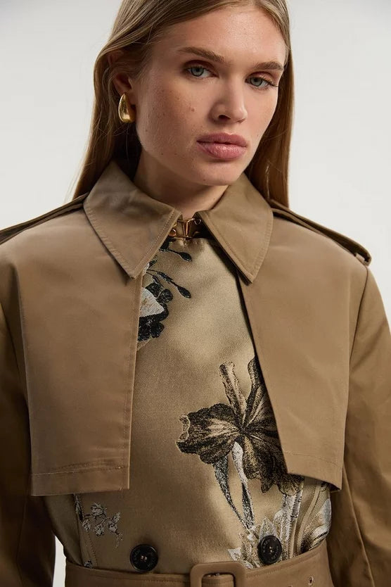 Tailored Jacquard Mix Trench Midi Coat