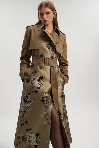 Tailored Jacquard Mix Trench Midi Coat