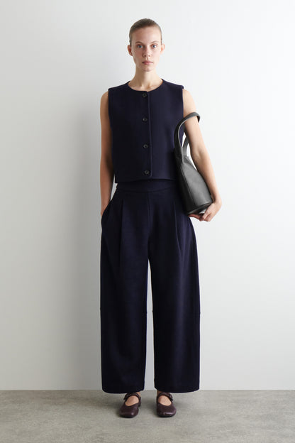 Boiled-Wool Barrel-Leg Trousers