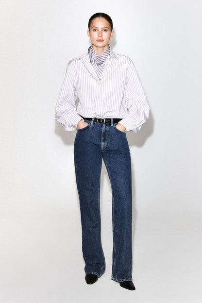 Cutaway-Collar Striped Cotton-Blend Shirt