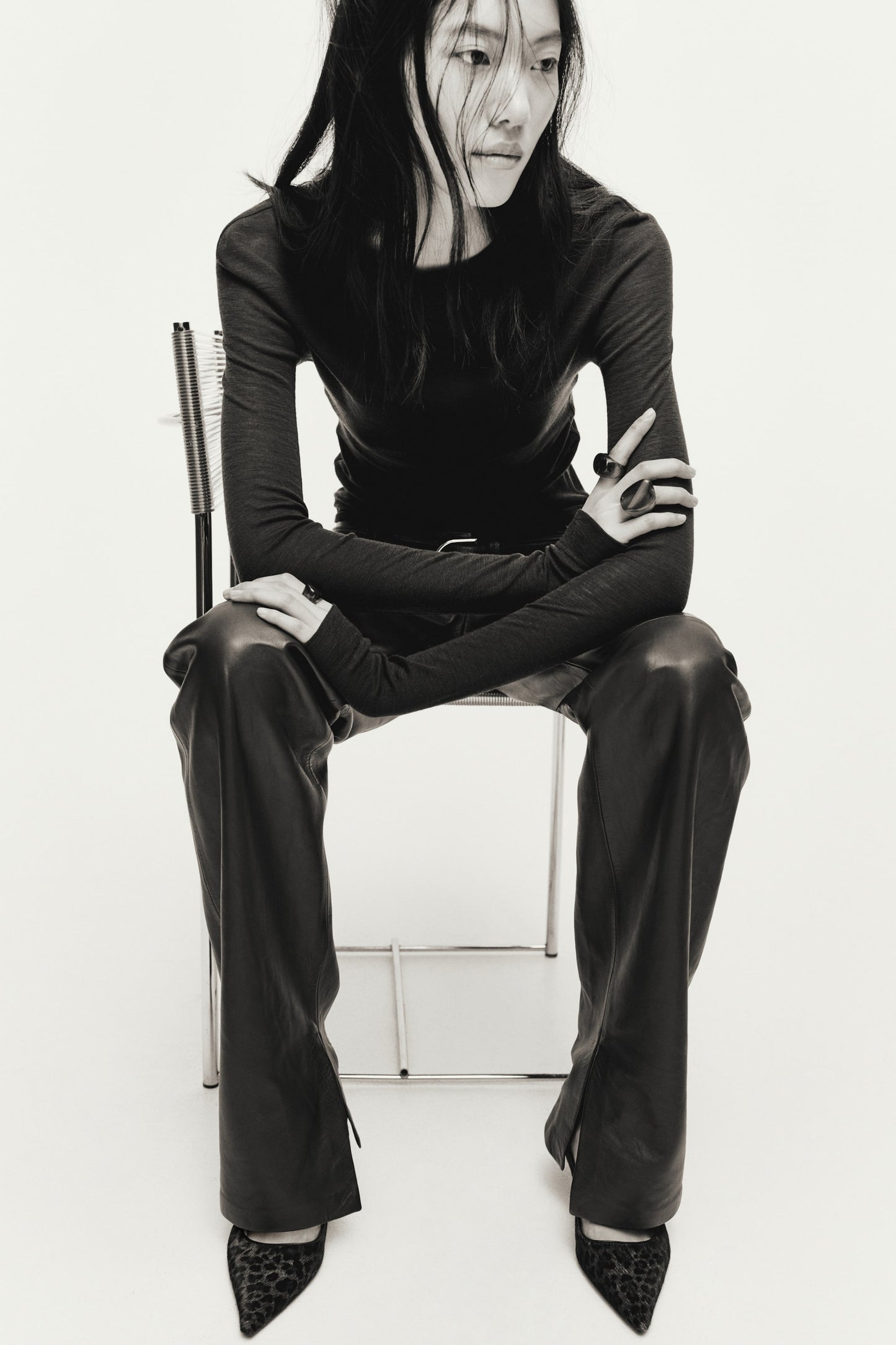 Kitten-heeled leather slingbacks