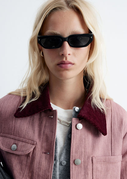 Contrast-Collar A-line Jacket