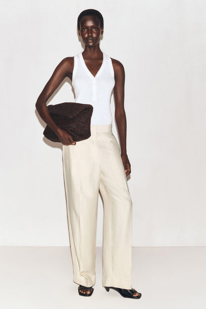 Tailored Linen-Blend Straight-Leg Trousers