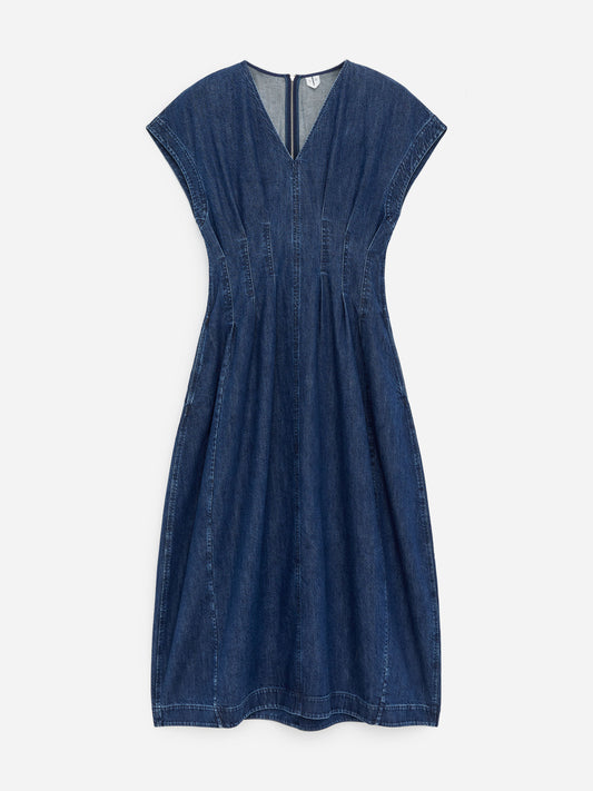 Pleated Denim Dress