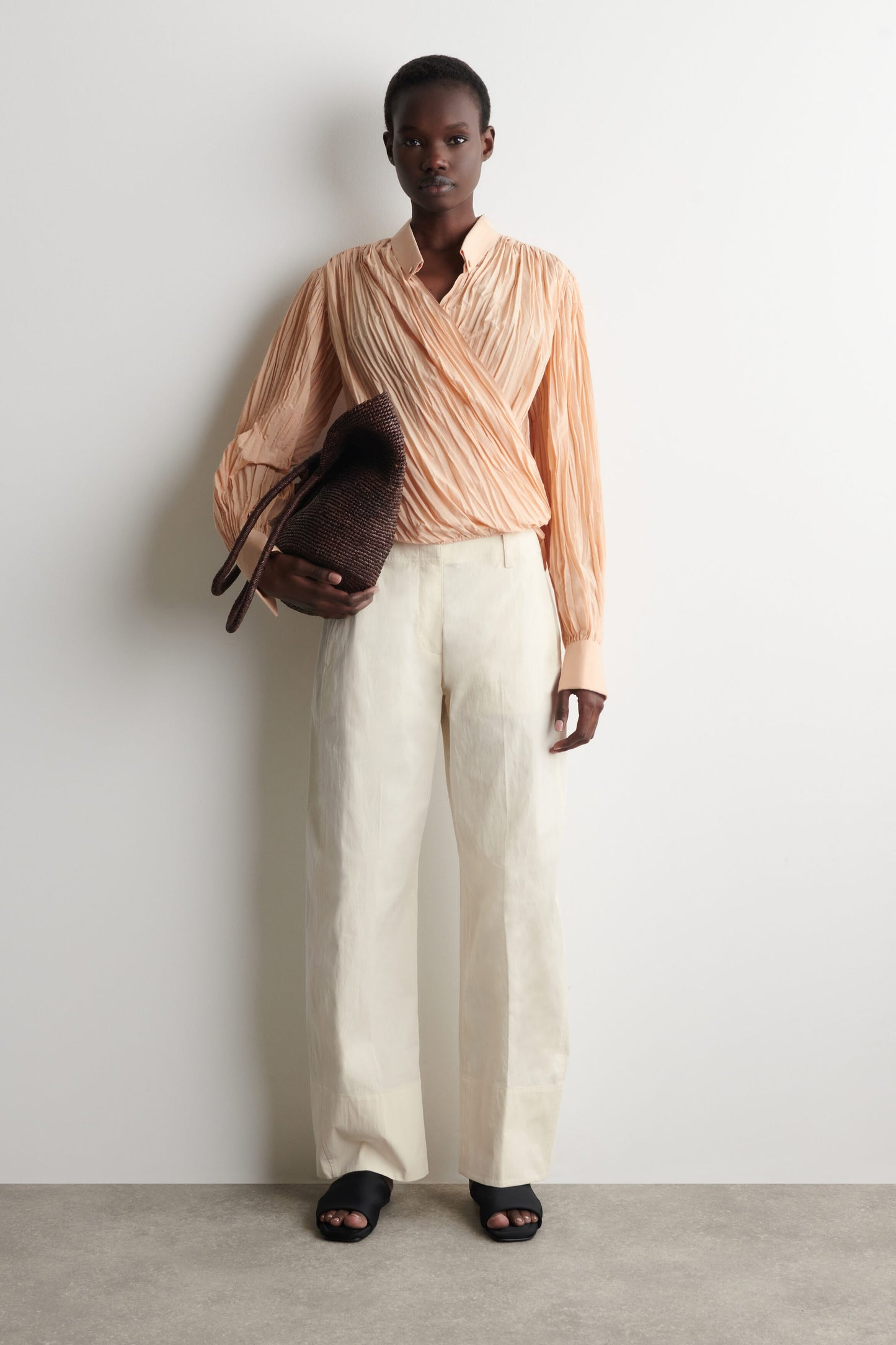 Crinkled Wrap-Over Blouse