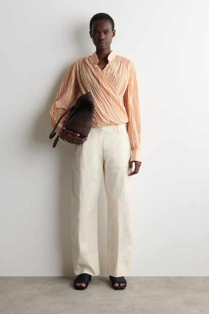 Crinkled Wrap-Over Blouse