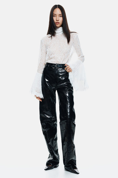 Trumpet-sleeved lace blouse