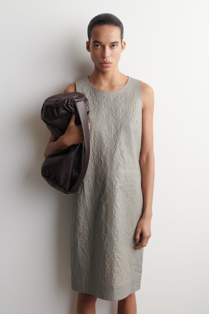 Textured-Leather Shift Dress