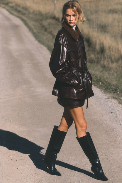 Coated belted jacket