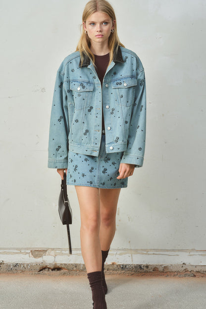 Rhinestone-embellished denim jacket