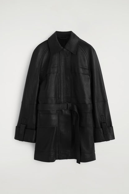 Belted Leather Workwear Jacket