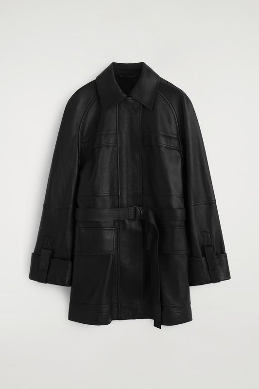 Belted Leather Workwear Jacket